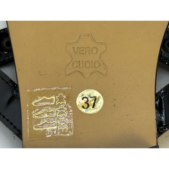 EUC Vintage 2000s‎ Y2K Laurent Effel Black Patent Leather Logo Sandals - Picture 8 of 12